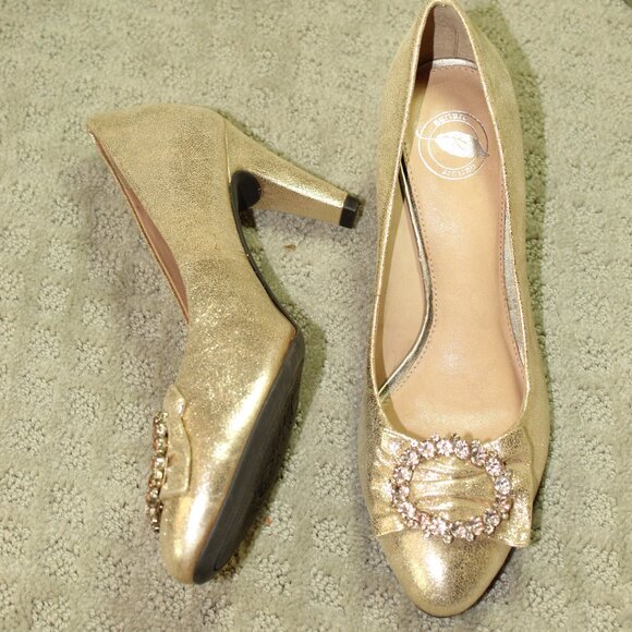 Nurture Julee Women's Sz 6.5M Gold Tone Jeweled 3" Heels - Picture 1 of 6